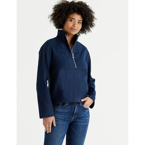 Aether Women’s Italian Cotton-Linen Blend Mara Anorak Navy Sz L - Picture 2 of 8